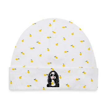 Cooles Mädchen bläst Kaugummi - Baby Premium Organic Mütze - Weiß/Zitronengelb - Vorne