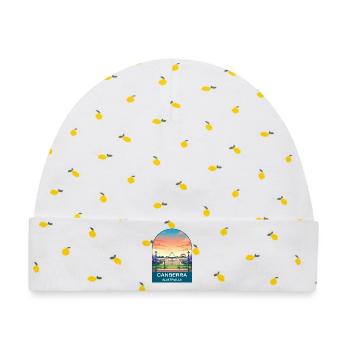 Canberra, Australiens Parlamentsgebäude, Reisekunst - Baby Premium Organic Mütze - Weiß/Zitronengelb - Vorne