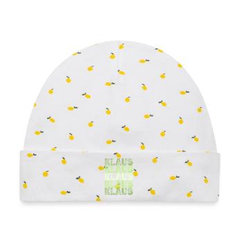 Klaus Grid Schriftzug Muster - Baby Premium Organic Mütze - Weiß/Zitronengelb - Vorne