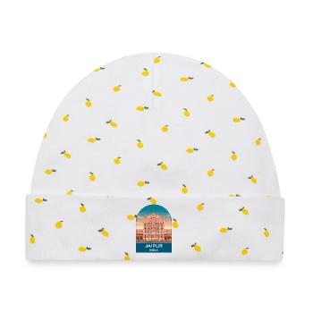 Jaipur Indien Hawa Mahal Vintage-Reiseplakatkunst - Baby Premium Organic Mütze - Weiß/Zitronengelb - Vorne