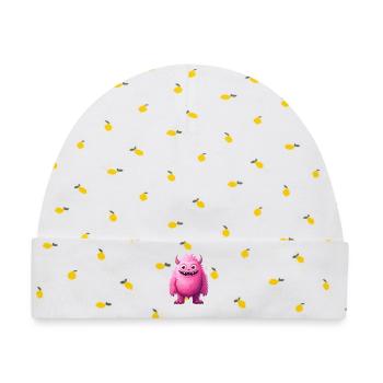 Pinkes Monster - Baby Premium Organic Mütze - Weiß/Zitronengelb - Vorne
