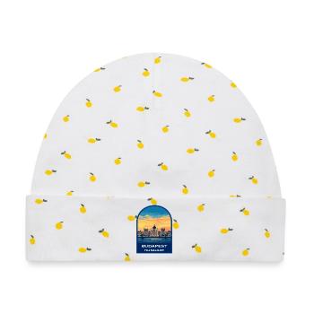 Budapester Ungarns Parlament Retro-Sonnenuntergangsabzeichen - Baby Premium Organic Mütze - Weiß/Zitronengelb - Vorne