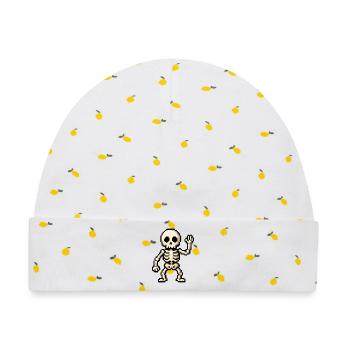 Pixel-Skelett Winken - Baby Premium Organic Mütze - Weiß/Zitronengelb - Vorne