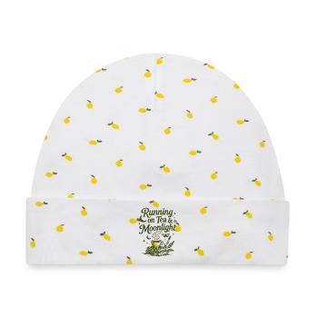 Running on Tea & Moonlight Spruch - Baby Premium Organic Mütze - Weiß/Zitronengelb - Vorne