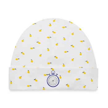 Stoppuhr - Baby Premium Organic Mütze - Weiß/Zitronengelb - Vorne