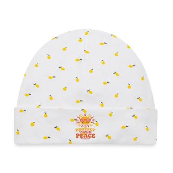 Sonnenpeace Motiv mit Peace Symbol - Baby Premium Organic Mütze - Weiß/Zitronengelb - Vorne