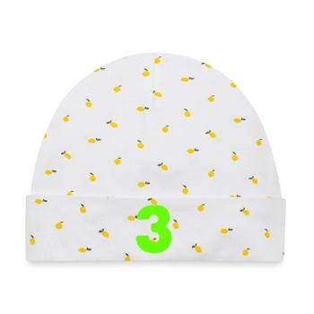 3 - Baby Premium Organic Mütze - Weiß/Zitronengelb - Vorne