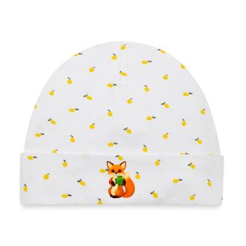Niedlicher kleiner Fuchs mit vierblättrigem Klee - Baby Premium Organic Mütze - Weiß/Zitronengelb - Vorne