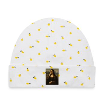 Die Mona Lisa bedeckt ihre Nase - Baby Premium Organic Mütze - Weiß/Zitronengelb - Vorne