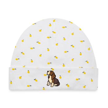 Beagle-Porträt in warmen Tönen - Baby Premium Organic Mütze - Weiß/Zitronengelb - Vorne