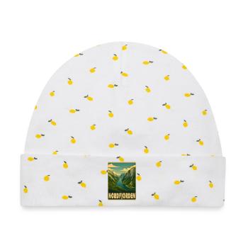 Nordfjorden Fjord Norwegen - Baby Premium Organic Mütze - Weiß/Zitronengelb - Vorne