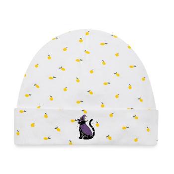 Magische Halloween Katze als Hexe - Bunt - Baby Premium Organic Mütze - Weiß/Zitronengelb - Vorne