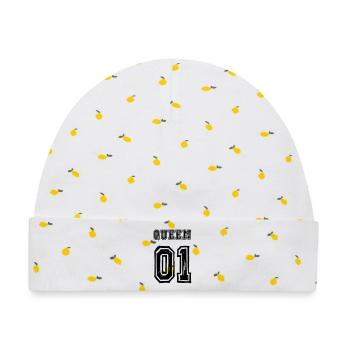 Queen King Partnerlook Love - Baby Premium Organic Mütze - Weiß/Zitronengelb - Vorne