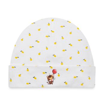 Niedlicher Tiger mit Ballon I Luftballon Tierkind  - Baby Premium Organic Mütze - Weiß/Zitronengelb - Vorne