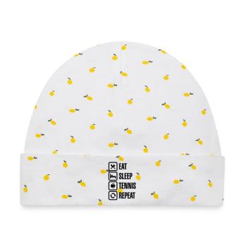 Eat Sleep Tennis Repeat - Baby Premium Organic Mütze - Weiß/Zitronengelb - Vorne