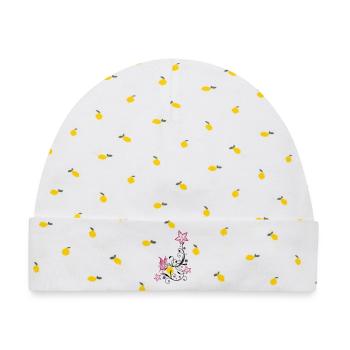 Florale Ranke mit Blüten und Schmetterling - Baby Premium Organic Mütze - Weiß/Zitronengelb - Vorne