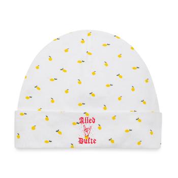 "Alled Dufte" cooler berliner Spruch - Baby Premium Organic Mütze - Weiß/Zitronengelb - Vorne