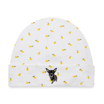 Chihuahua-Illustration auf Textil - Baby Premium Organic Mütze - Weiß/Zitronengelb - Vorne
