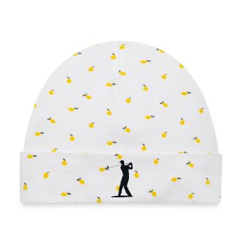 Golfer Abschlag Silhouette - Herren Design - Baby Premium Organic Mütze - Weiß/Zitronengelb - Vorne