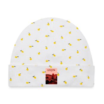 Lyon Skyline roter Overlay - Baby Premium Organic Mütze - Weiß/Zitronengelb - Vorne