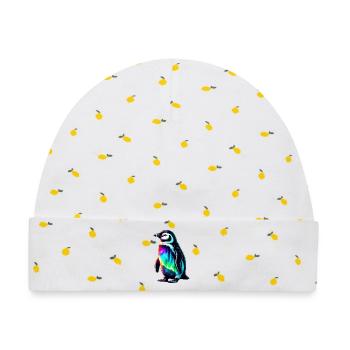Aurora Borealis Pinguin - Baby Premium Organic Mütze - Weiß/Zitronengelb - Vorne