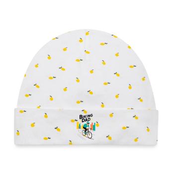 Biking Papa Illustration für aktive Väter - Baby Premium Organic Mütze - Weiß/Zitronengelb - Vorne