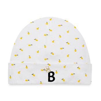 Buchstabe B - Anfangsbuchstabe B - Baby Premium Organic Mütze - Weiß/Zitronengelb - Vorne