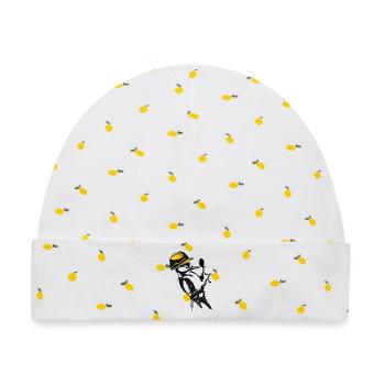 Specht mit Bauhelm – Humorvolles Stencil-Design - Baby Premium Organic Mütze - Weiß/Zitronengelb - Vorne