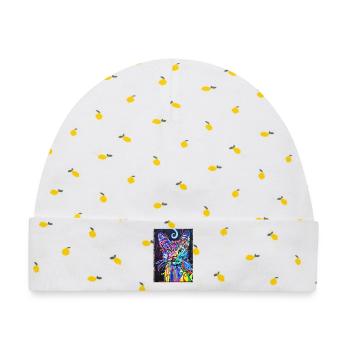 Katzenportrait mit Psychedelic-Design- Pop-Art - Baby Premium Organic Mütze - Weiß/Zitronengelb - Vorne