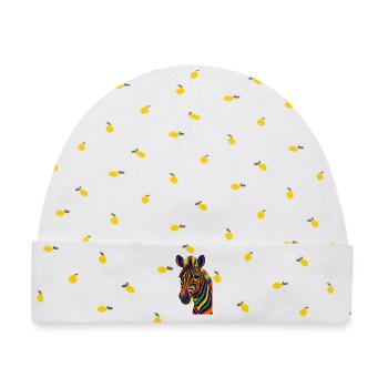 Bunt gestreiftes Zebra-Kunstwerk - Baby Premium Organic Mütze - Weiß/Zitronengelb - Vorne