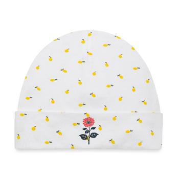 Rote Blume Illustration - Baby Premium Organic Mütze - Weiß/Zitronengelb - Vorne