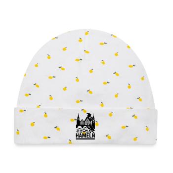Hameln Stadt Rattenfänger Silhouette - Baby Premium Organic Mütze - Weiß/Zitronengelb - Vorne