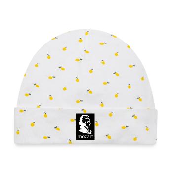 Mozart Silhouette Kontrast - Baby Premium Organic Mütze - Weiß/Zitronengelb - Vorne