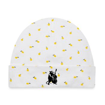 Bär mit Cello Monochrom - Baby Premium Organic Mütze - Weiß/Zitronengelb - Vorne