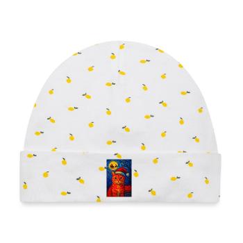 Santa Hat Black Cat Festive Christmas Starry Night - Baby Premium Organic Mütze - Weiß/Zitronengelb - Vorne