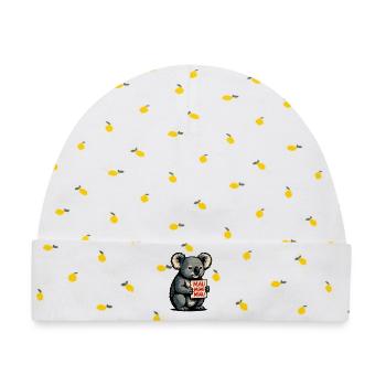 Koala mit Mau Miau Miau Schild - Baby Premium Organic Mütze - Weiß/Zitronengelb - Vorne
