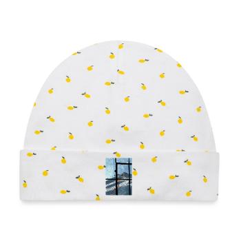 Fensterblick Skilift Blau - Baby Premium Organic Mütze - Weiß/Zitronengelb - Vorne
