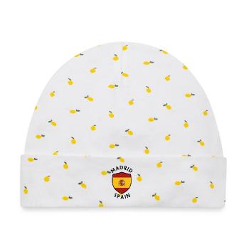 Madrider Schild mit spanischer Flagge - Baby Premium Organic Mütze - Weiß/Zitronengelb - Vorne