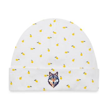Wolf Kopf Motiv stolzer Wolfskopf Illustration - Baby Premium Organic Mütze - Weiß/Zitronengelb - Vorne