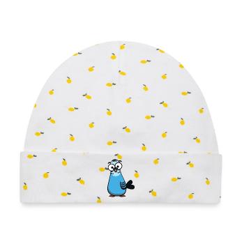 Blauer Cartoon Wellensittich Illustration - Baby Premium Organic Mütze - Weiß/Zitronengelb - Vorne