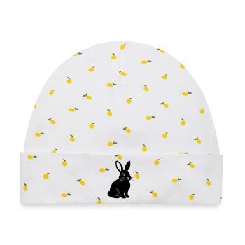 Hase Kaninchen Silhouette Schwarz Vektor - Baby Premium Organic Mütze - Weiß/Zitronengelb - Vorne