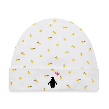 Virales Pinguin-Design mit Lesen Herzen - Baby Premium Organic Mütze - Weiß/Zitronengelb - Vorne