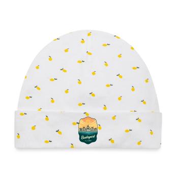 Budapester Parlament Vintage Sunset Abzeichen - Baby Premium Organic Mütze - Weiß/Zitronengelb - Vorne