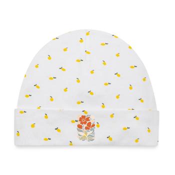 Abstraktes Blumen Muster Illustration - Baby Premium Organic Mütze - Weiß/Zitronengelb - Vorne