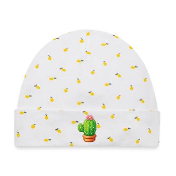 Pixelkaktus mit Blüte - Baby Premium Organic Mütze - Weiß/Zitronengelb - Vorne