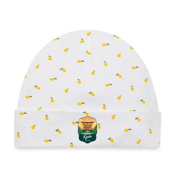 Kyoto Golden Pavilion Vintage-Sonnenuntergangsabzeichen - Baby Premium Organic Mütze - Weiß/Zitronengelb - Vorne
