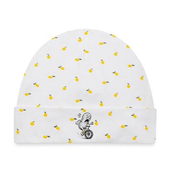 Panic Peanut auf dem Fahrrad - Baby Premium Organic Mütze - Weiß/Zitronengelb - Vorne