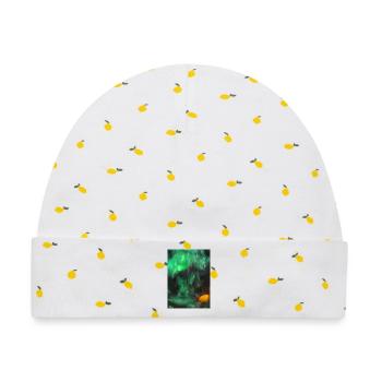 Grünes Aurora Lichtspiel - Baby Premium Organic Mütze - Weiß/Zitronengelb - Vorne