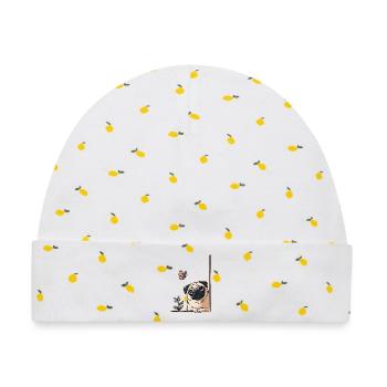 Mops mit Schmetterling - Baby Premium Organic Mütze - Weiß/Zitronengelb - Vorne
