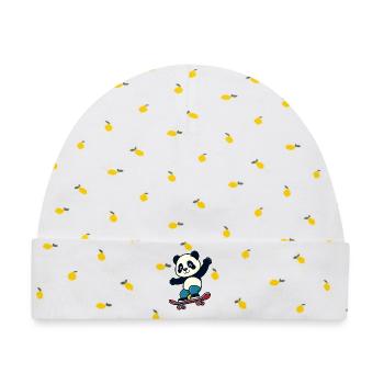 Cute Panda Riding Skateboard Cartoon Animal Mascot - Baby Premium Organic Mütze - Weiß/Zitronengelb - Vorne